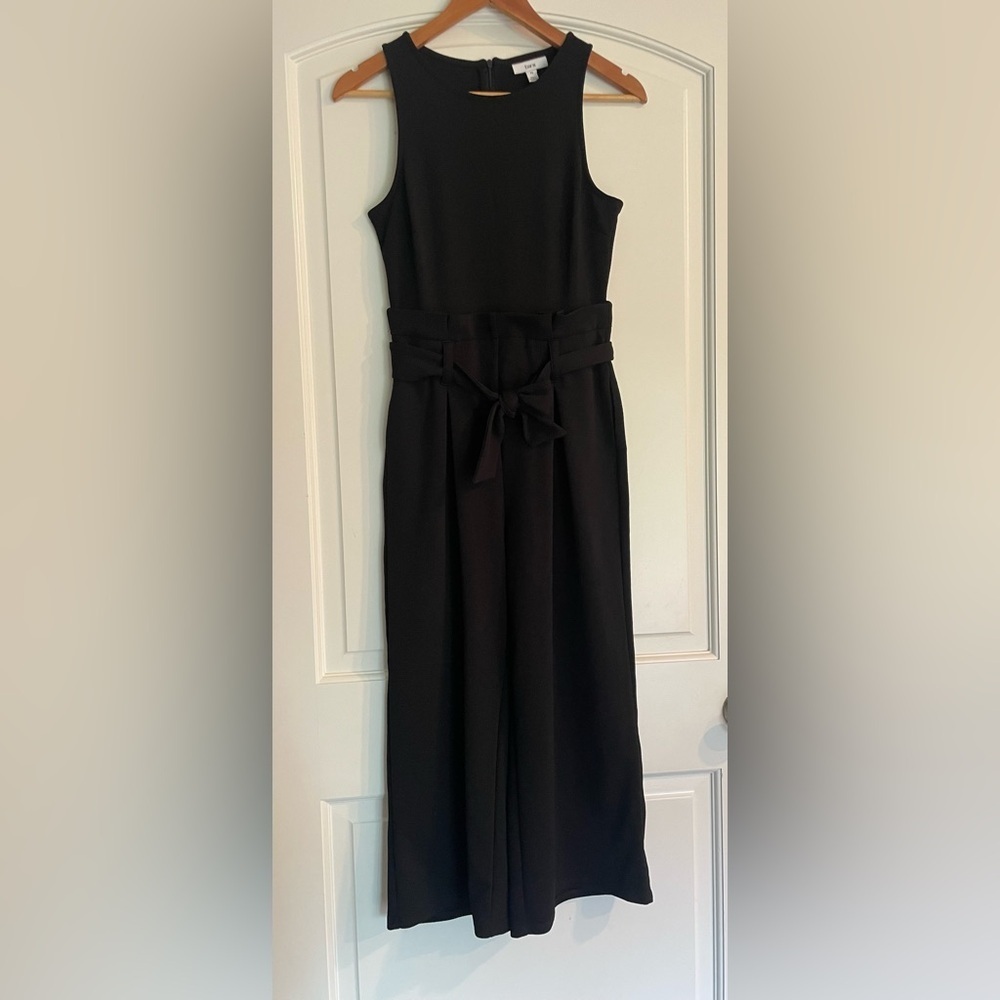 Bar III Black Sleeveless Wide-Leg Jumpsuit with Self-Tie Belt